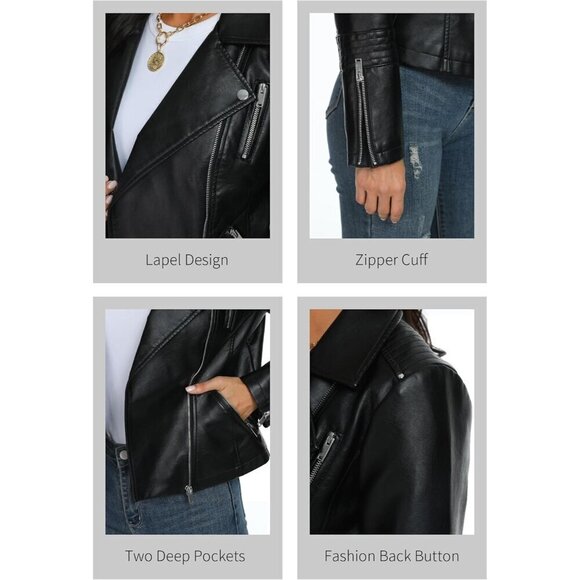 Fahsyee Faux Leather black Jacket for Women Vegan Jackets coat - Picture 4 of 5